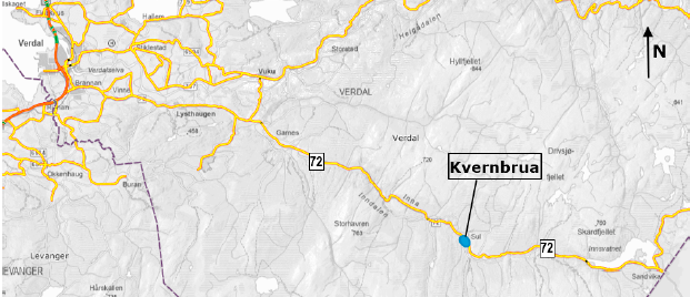 Lokalisering av Kvernbrua - Klikk for stort bilde